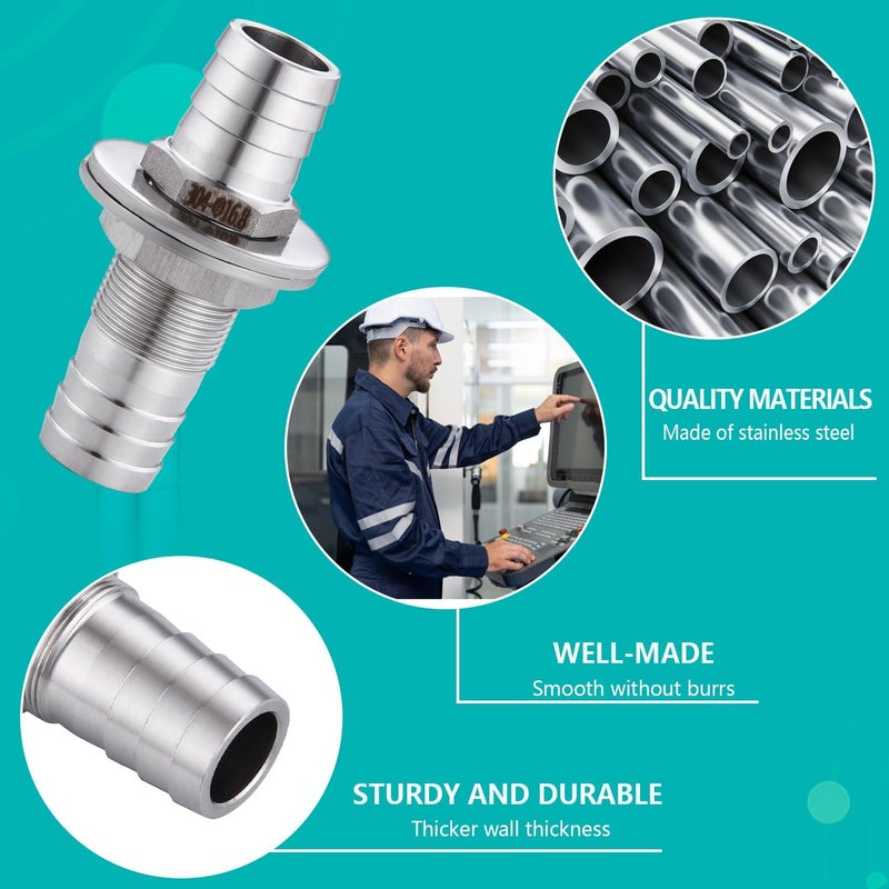 CbeeSo 5/8" Hose Barb Thru-Bulk Bulkhead Fitting,304 Stainless Steel Straight Hex Union Fitting for Water Fuel Air，lead-free (Pack of 2) - Image 5